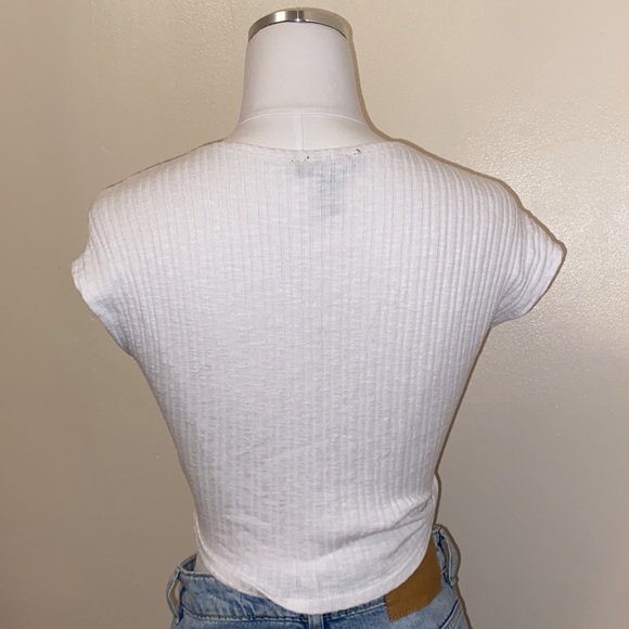 White Ribbed Tie Crop Top - Picture 5 of 5